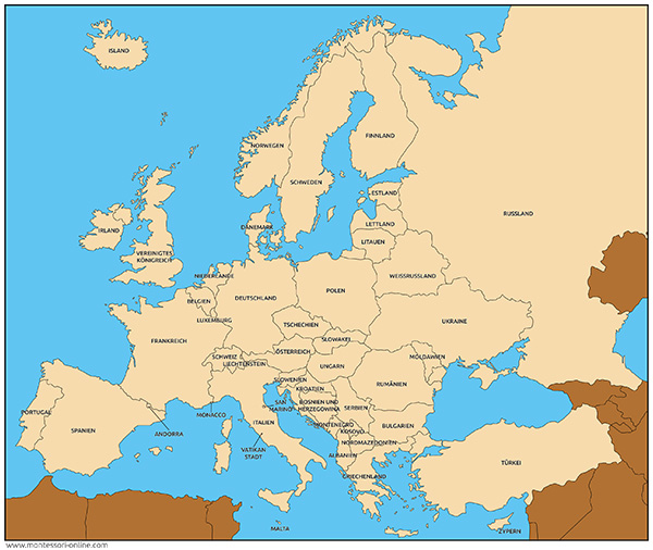 Montessori Europa Steckkarte mit Laendernamen